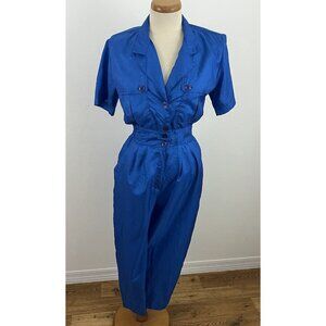 Vintage 80s Ashleigh Morgan Women's S Jumpsuit Romper Blue Satiny Blue